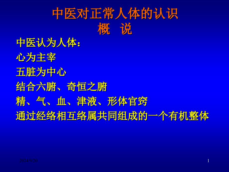 中医学ppt课件 中医对正常人体的认识_第1页