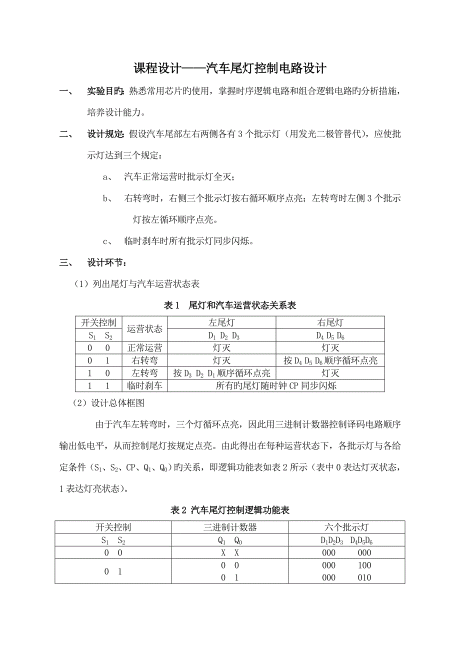 汽车尾灯控制电路设计_第1页