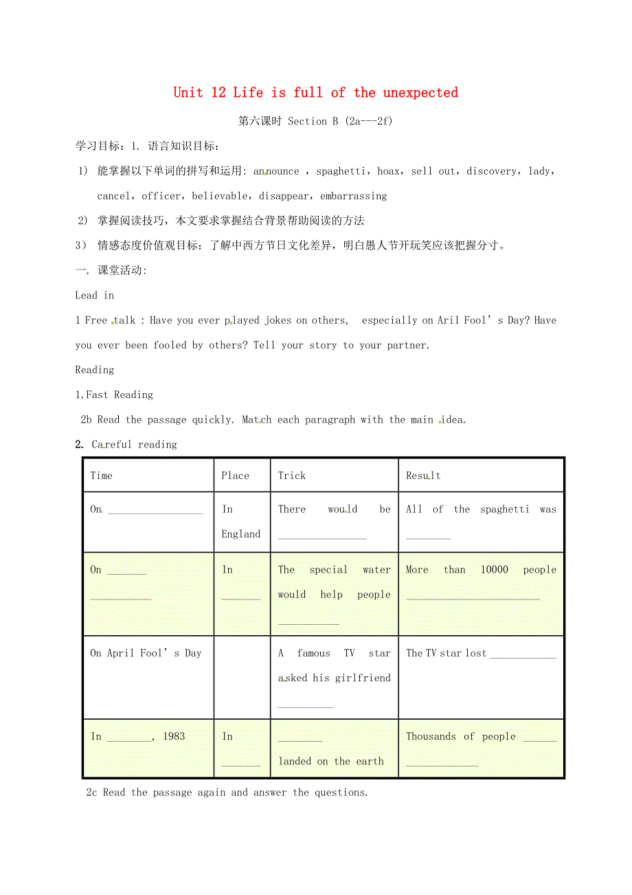 四川省成都市金堂县又新镇九年级英语全册Unit12Lifeisfulloftheunexpected6导学案无答案新版人教新目标版_第1页