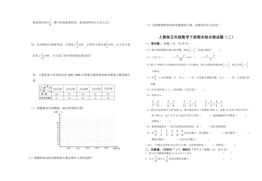 精心整理最新2016年适用新课标人教版小学五年级数学下册期末试卷(27套)_第3页