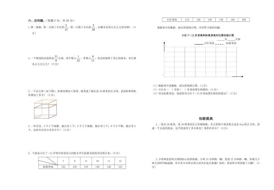 精心整理最新2016年适用新课标人教版小学五年级数学下册期末试卷(27套)_第5页