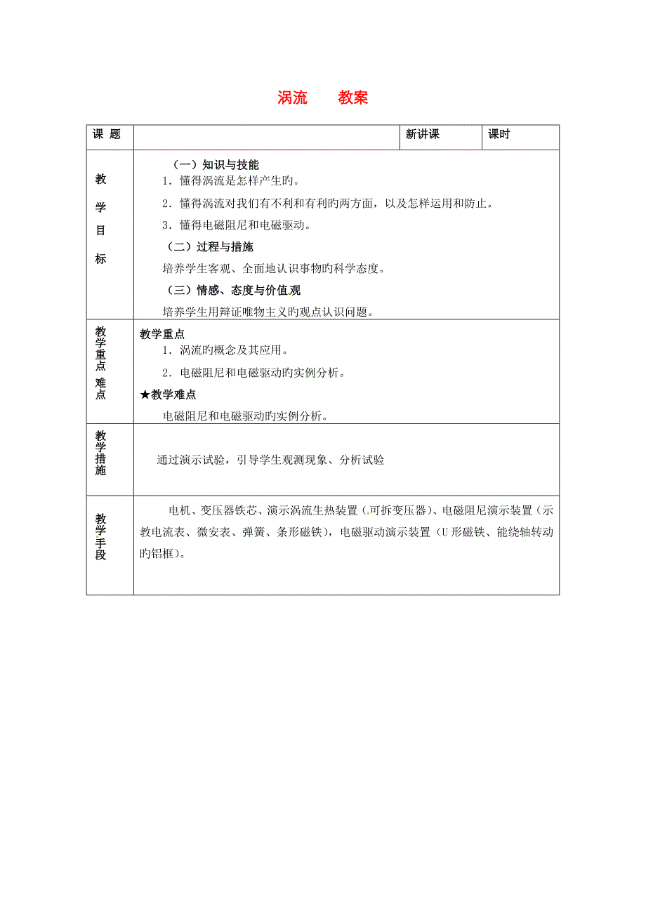 高中物理 1.7 涡流教案 教科版选修3-2_第1页