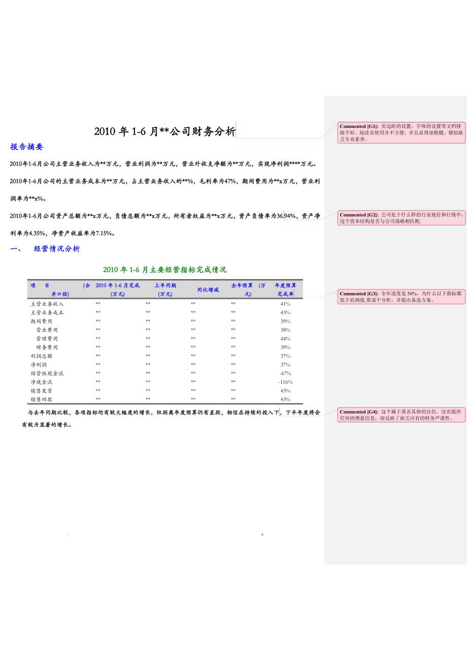 财务分析实施报告模板_第1页