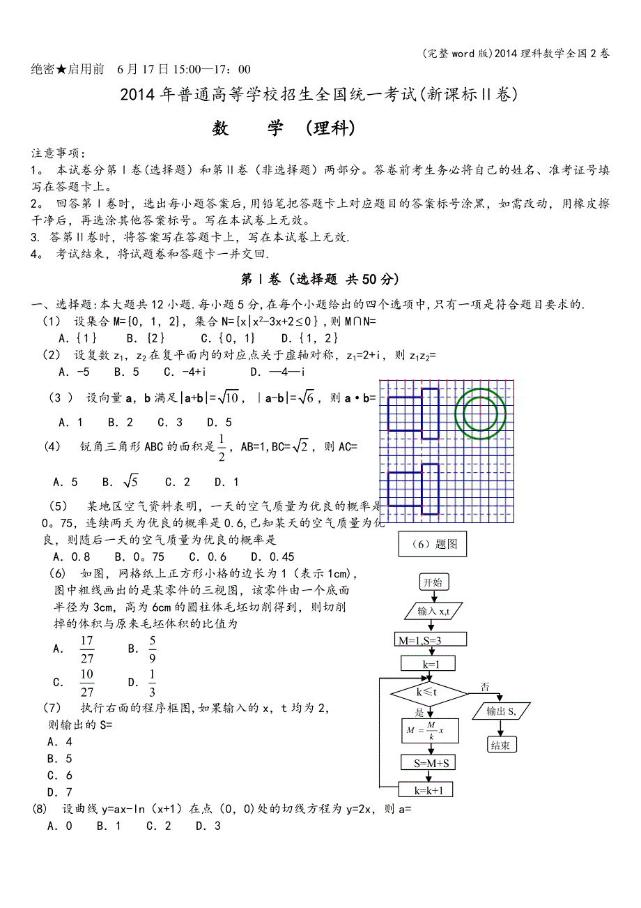 (完整word版)2014理科数学全国2卷.doc_第1页