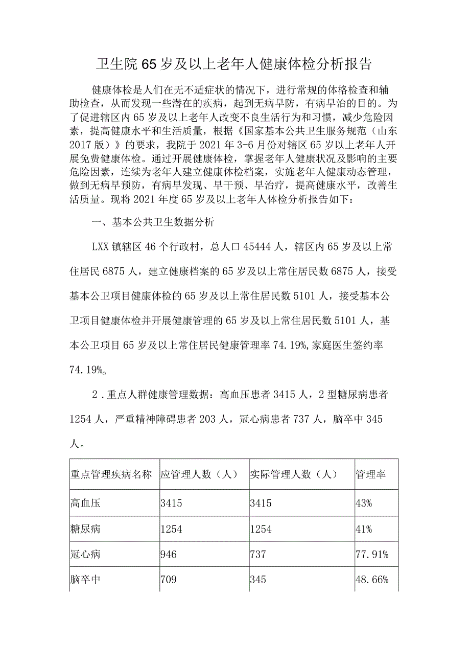 卫生院65岁及以上老年人健康体检分析报告_第1页