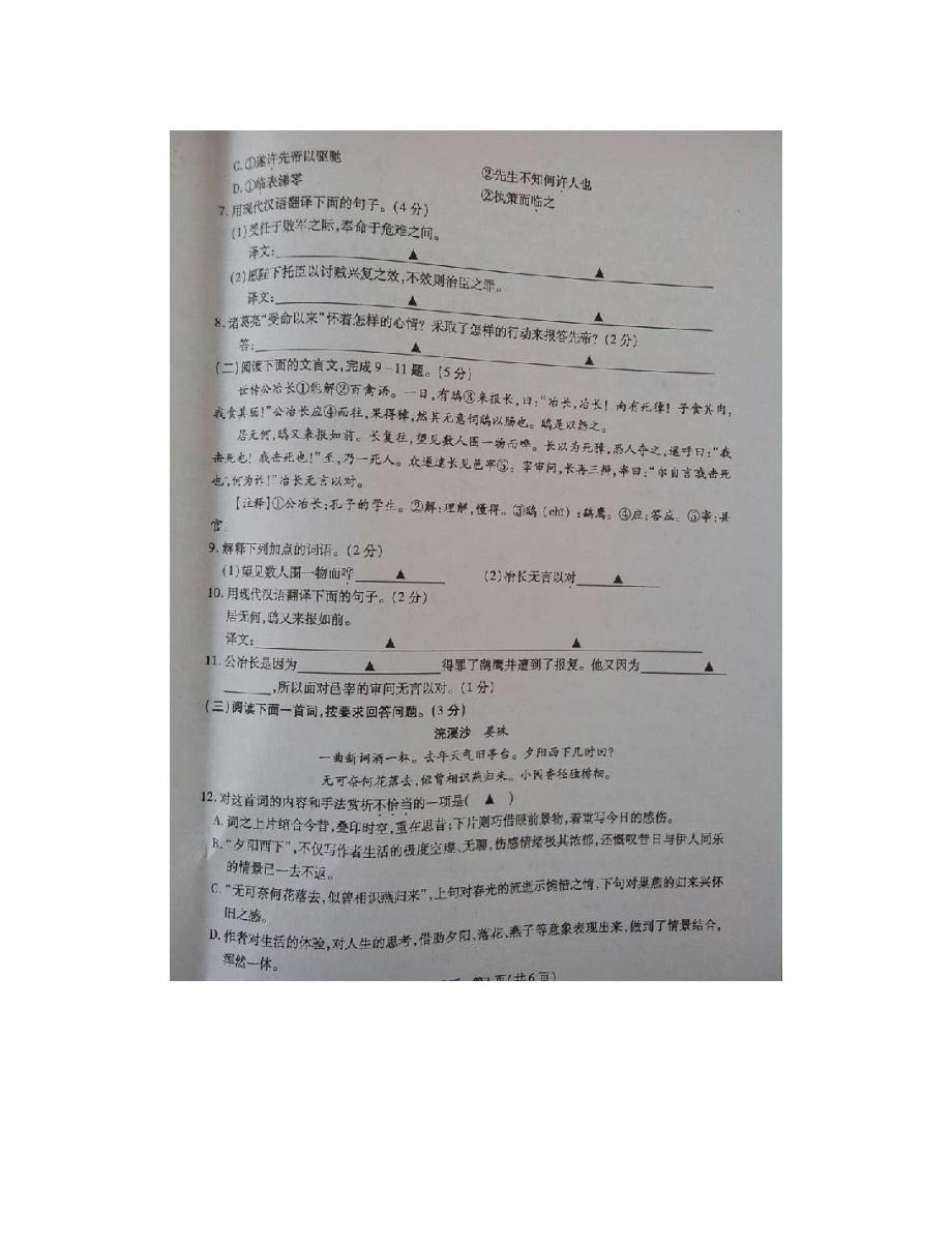 江苏省徐州市九年级语文一模试卷市区统考_第3页