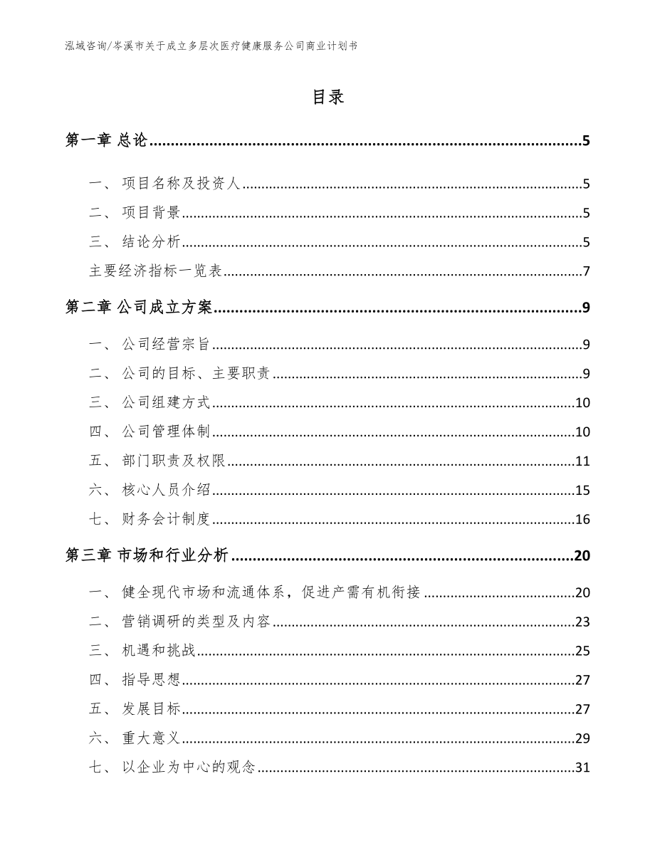 岑溪市关于成立多层次医疗健康服务公司商业计划书_模板_第1页