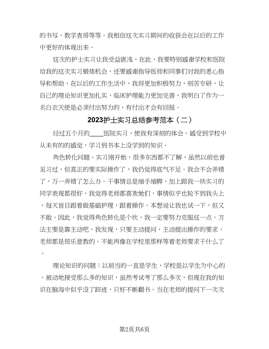 2023护士实习总结参考范本（4篇）.doc_第2页