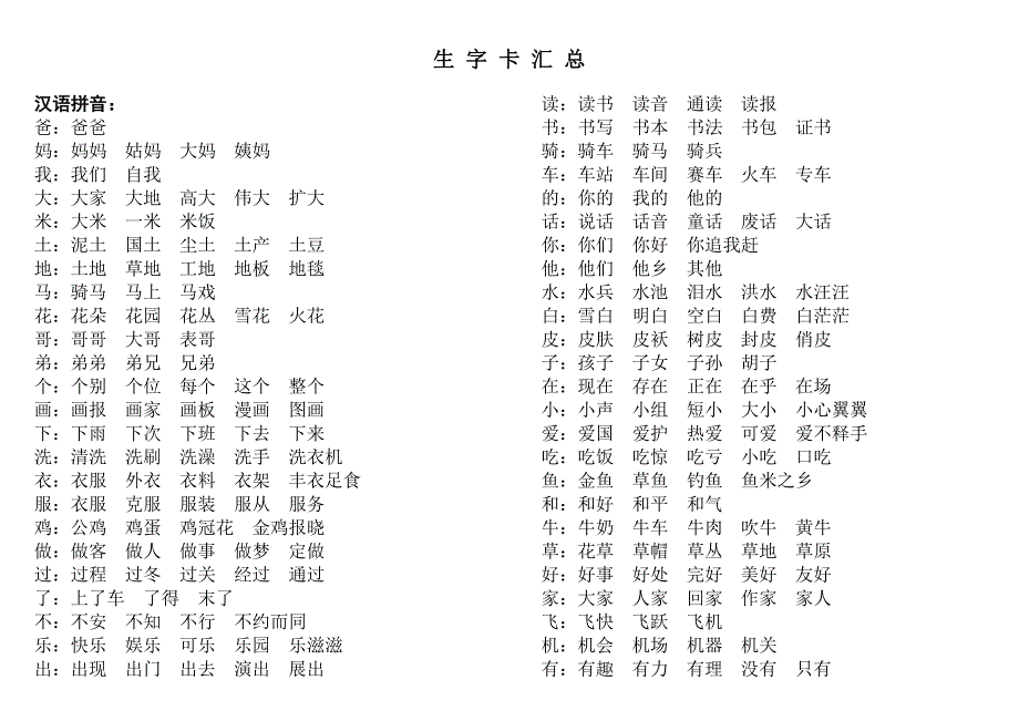 语文一年级上册(组词汇总)_第1页