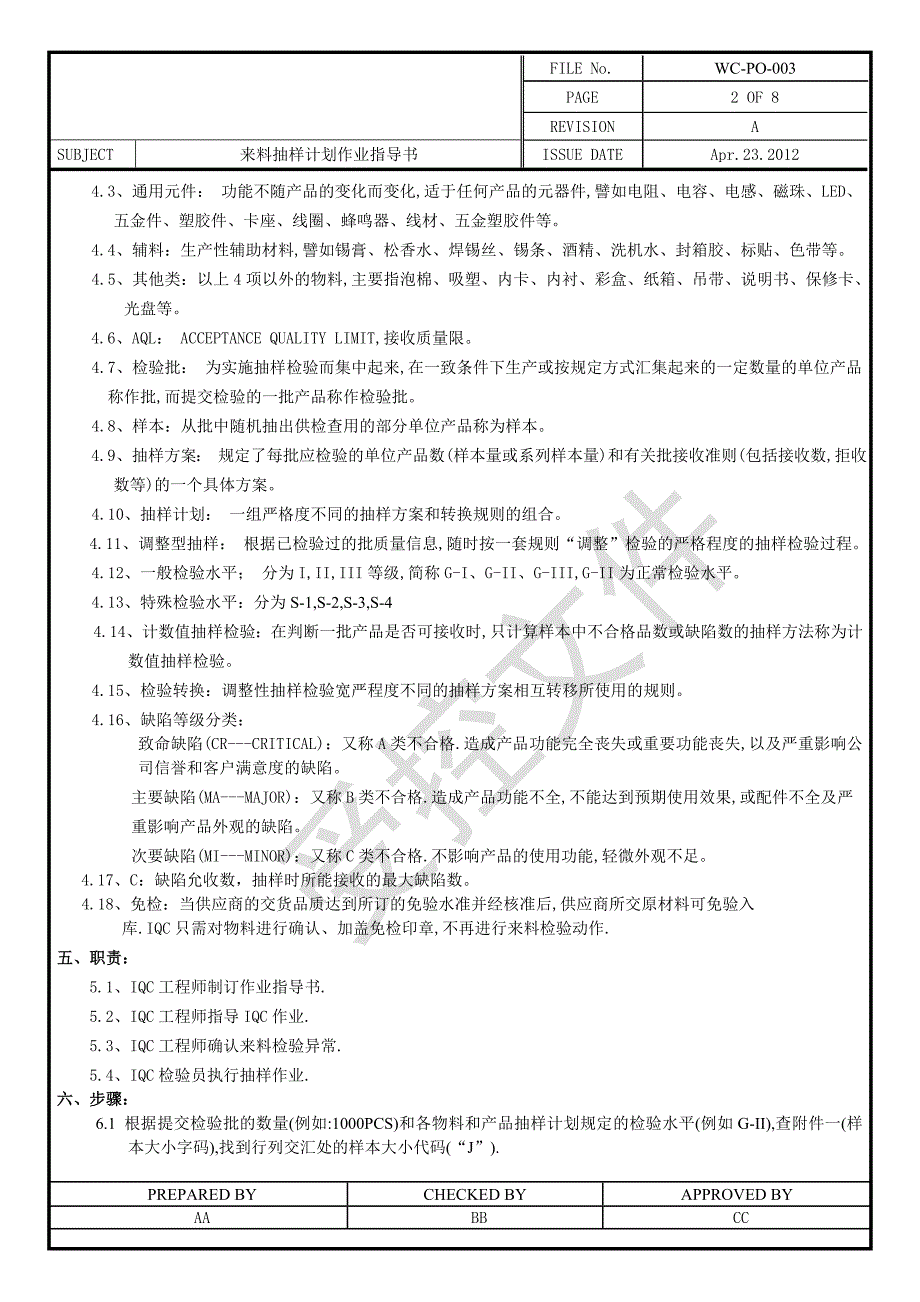 来料抽样计划作业指导书.doc_第2页