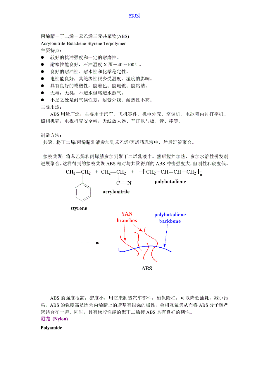 常用高分子聚合物性质和特点介绍以及常用高分子聚合物名字缩写_第1页