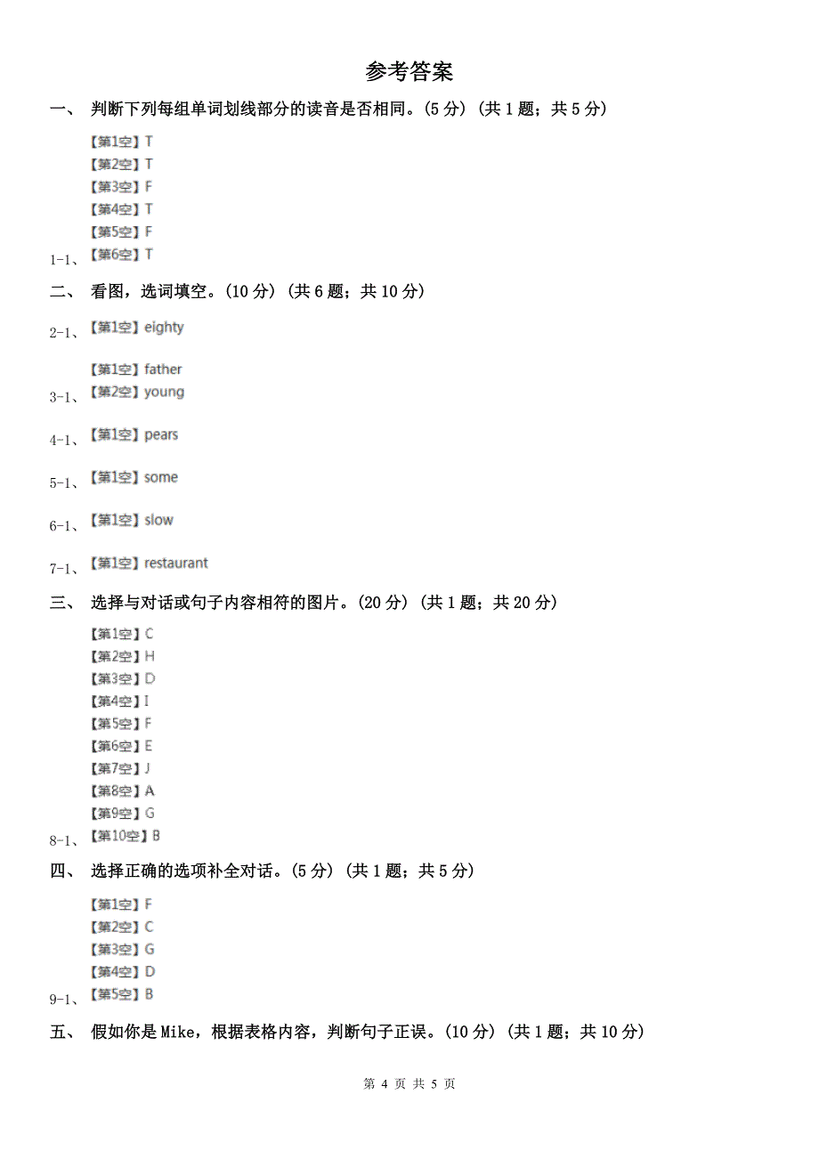 六安市2020年（春秋版）四年级下学期英语期末考试试卷D卷_第4页