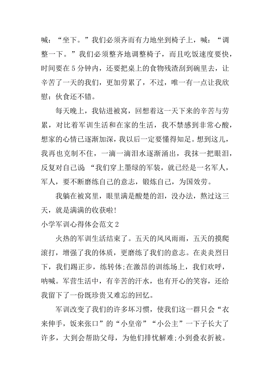 小学军训心得体会范文4篇小学军训心得体会范文作文_第2页