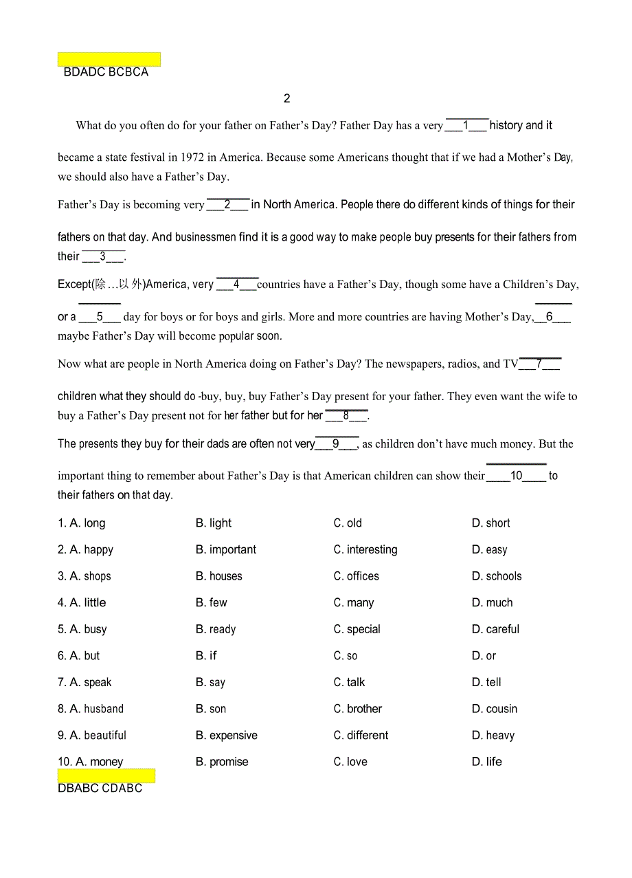 2020-2021学年牛津译林版英语七年级下学期 期中复习完形填空2 )_第2页