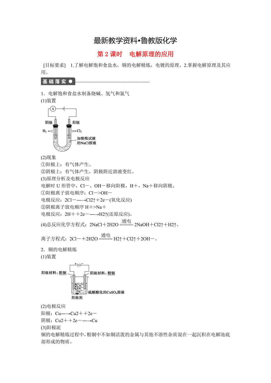 【最新资料】高中化学 第1章 第2节 第2课时 电解原理的应用对点训练 鲁科版选修4_第1页