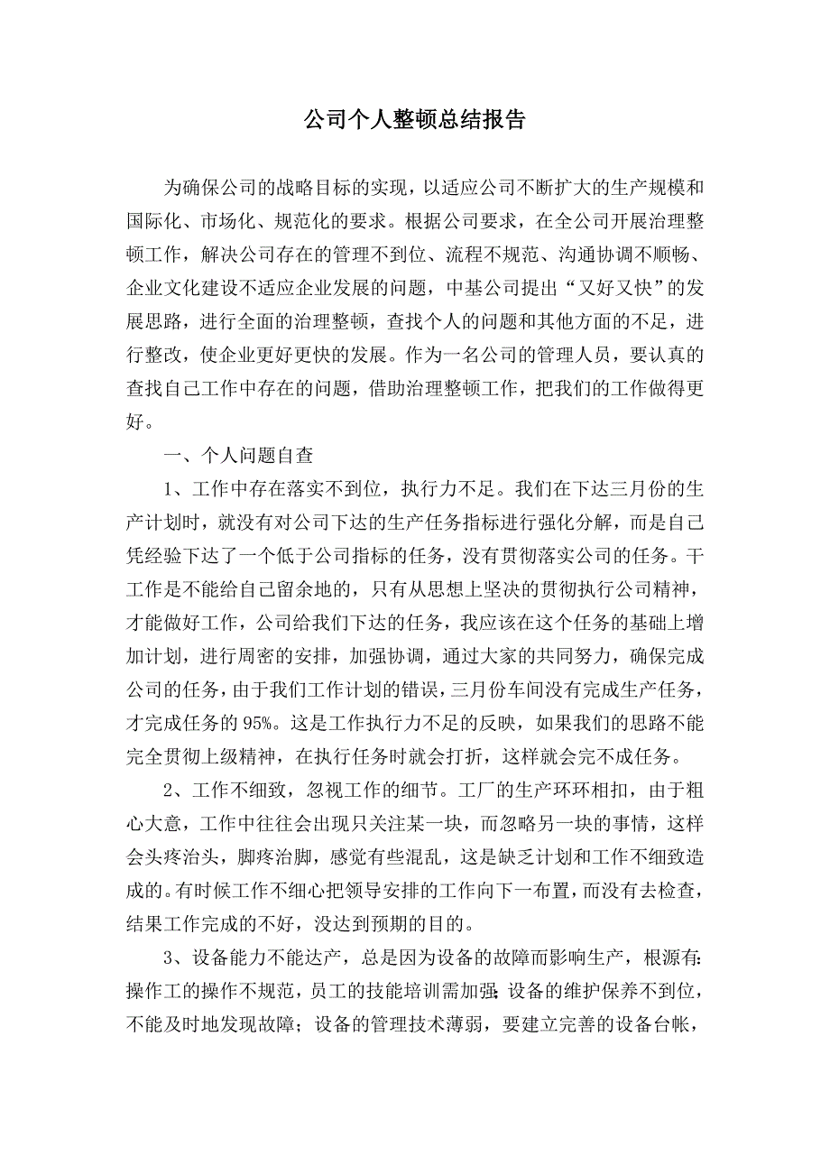 公司个人整顿总结报告_第1页