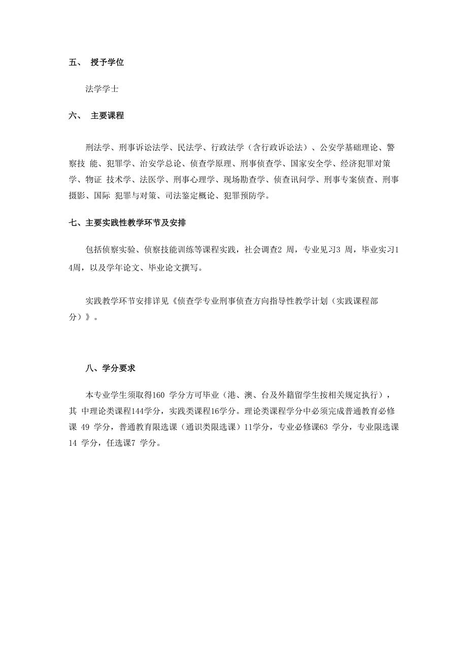 华东政法大学“侦查学专业”以及“治安学专业”培养方案_第3页