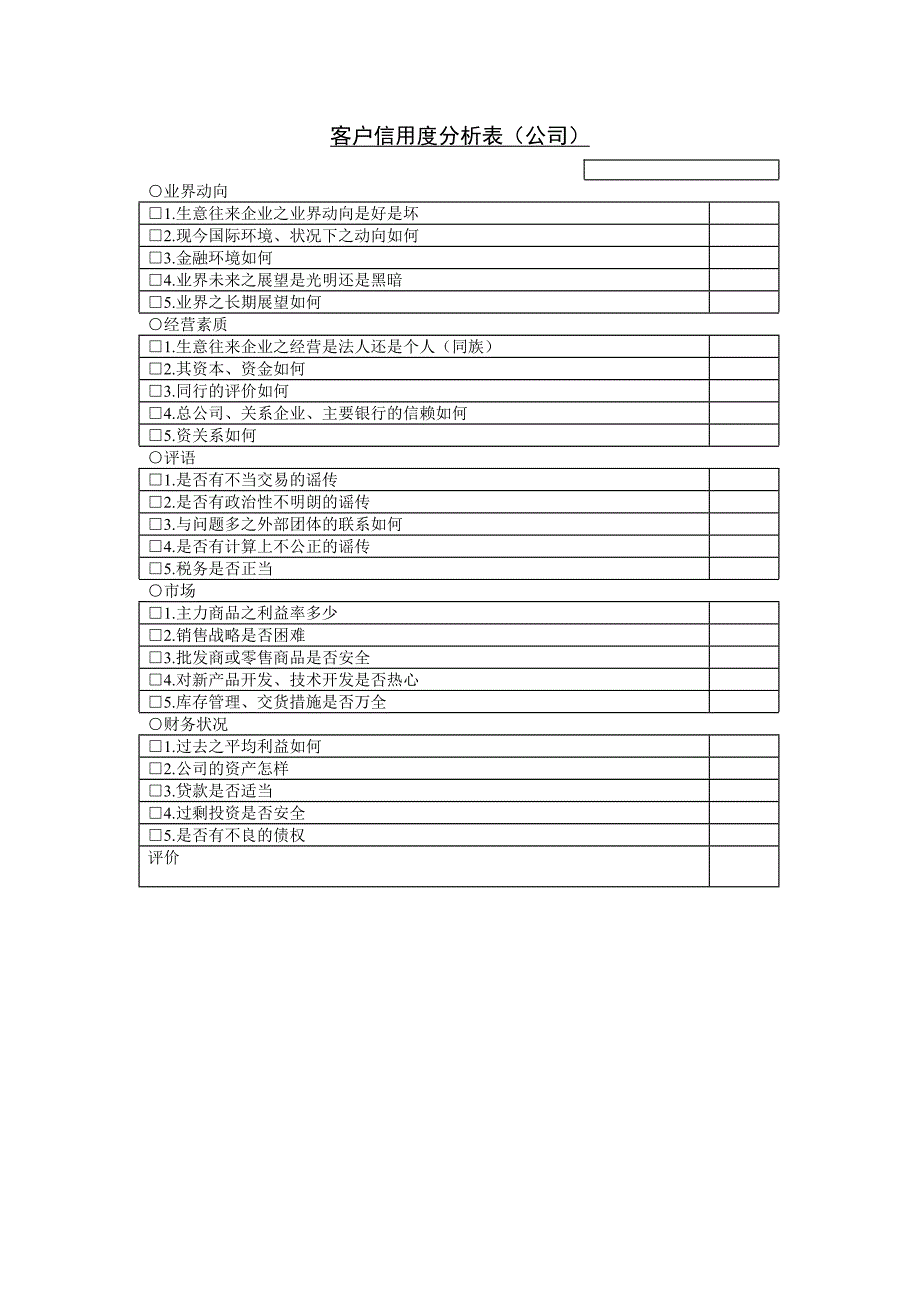 【管理精品】客户信誉度分析表公司_第1页