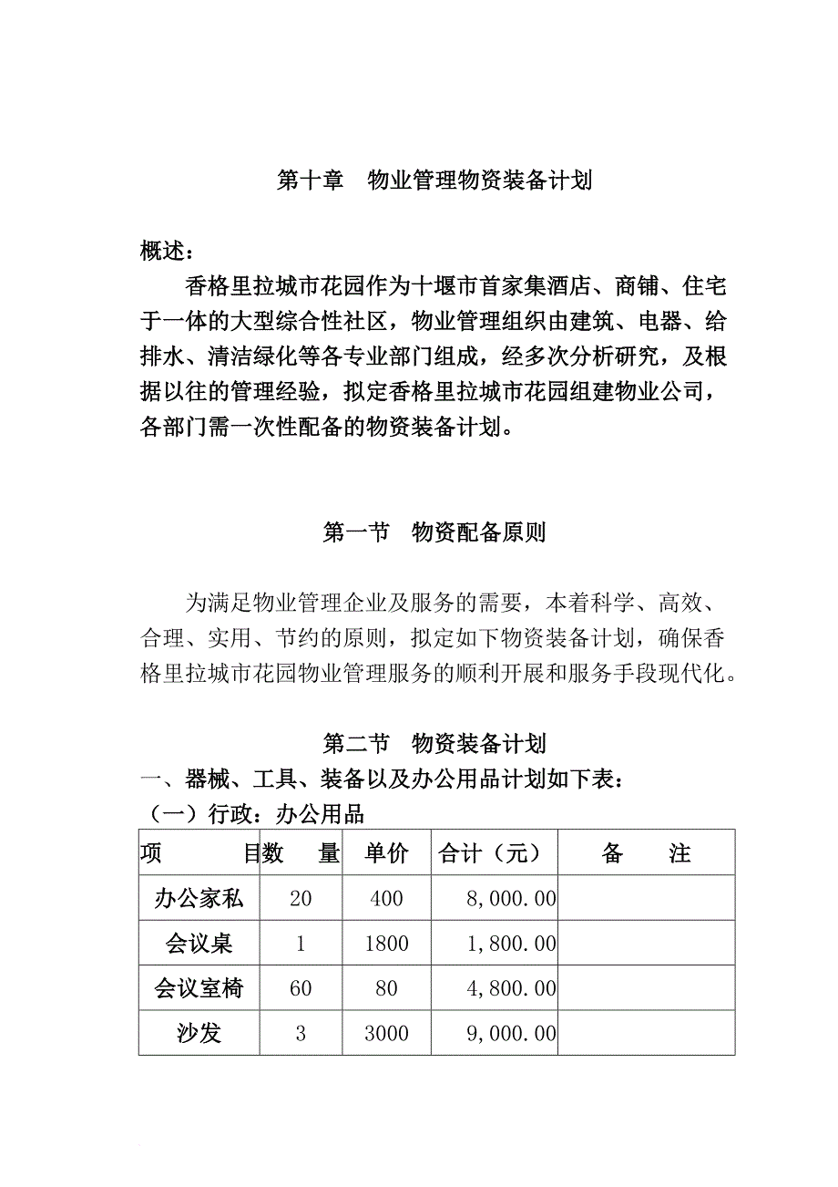 物业管理物资装备计划_第1页