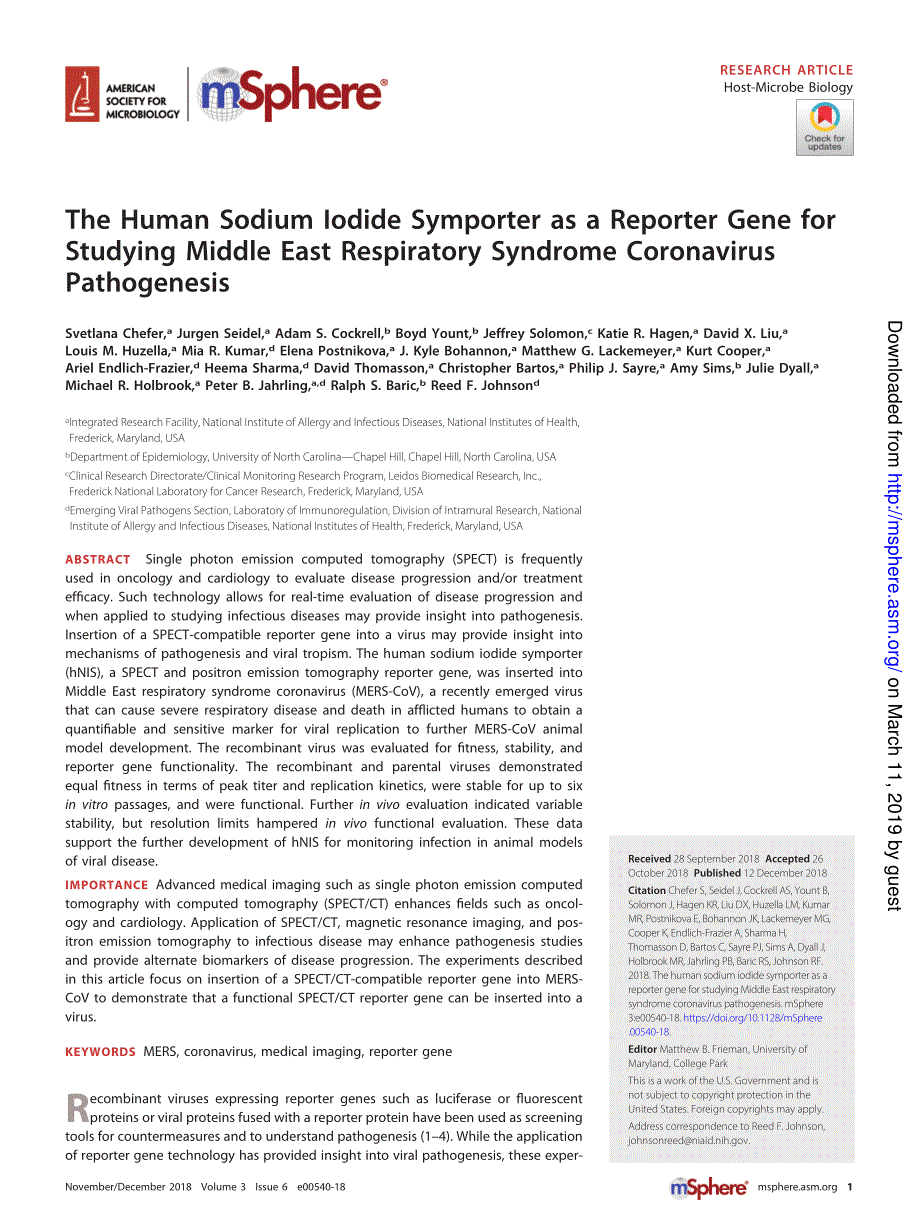 【病毒外文文献】2018 The Human Sodium Iodide Symporter as a Reporter Gene for Studying Middle East Respiratory Syndrome Coronavirus Path_第1页