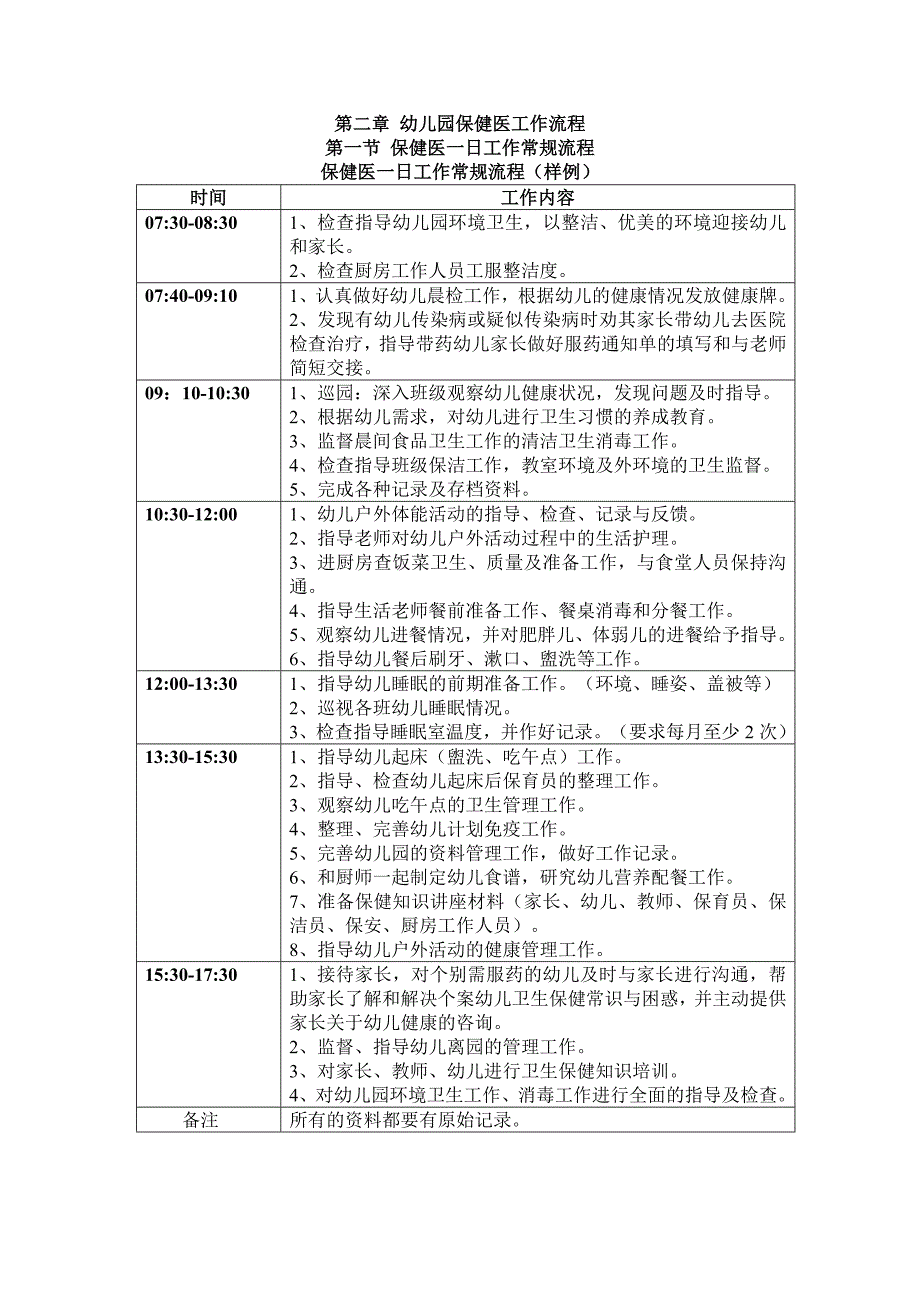 幼儿园保健医一日生活常规流程_第1页