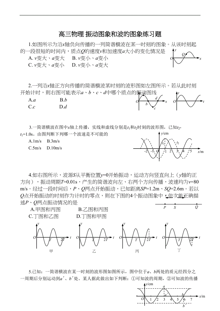高三物理-振动图象和波的图象练习题(DOC 4页)_第1页