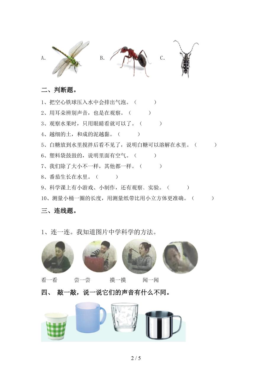 教科版小学一年级科学上册期中试卷一.doc_第2页