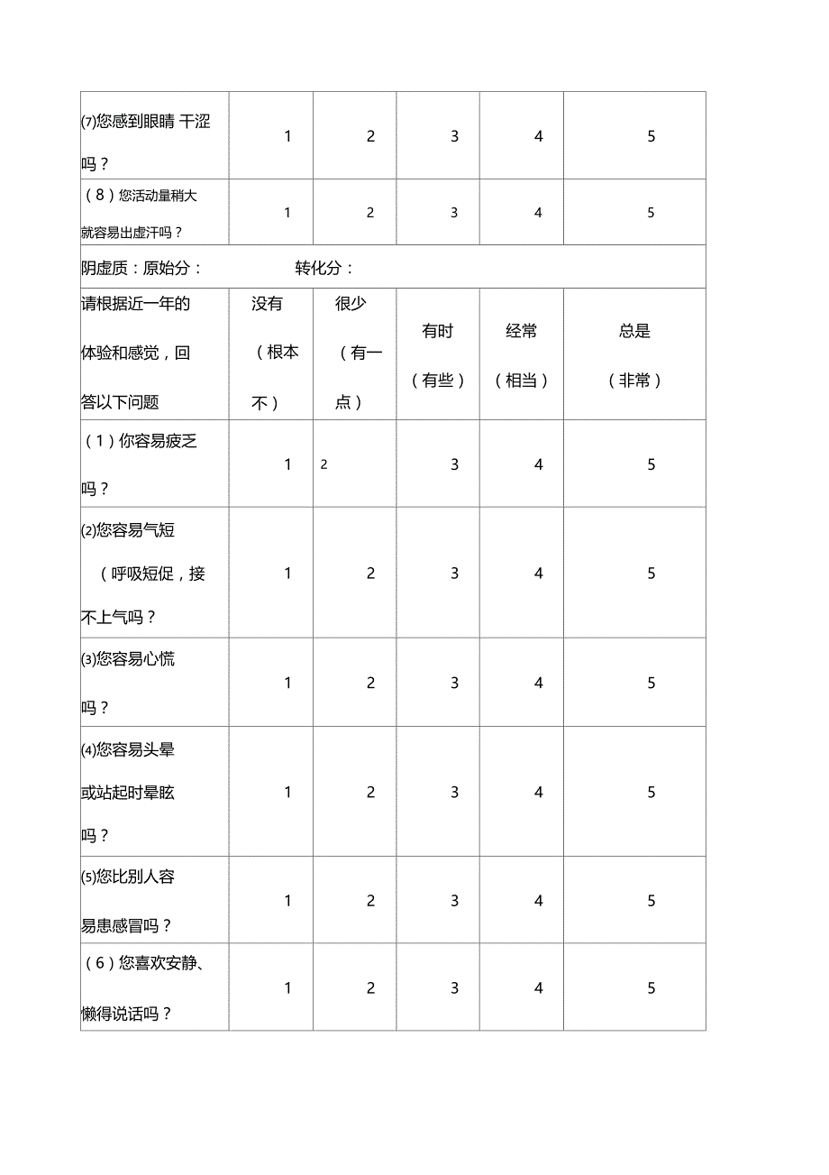 中医体质量表方便版_第3页