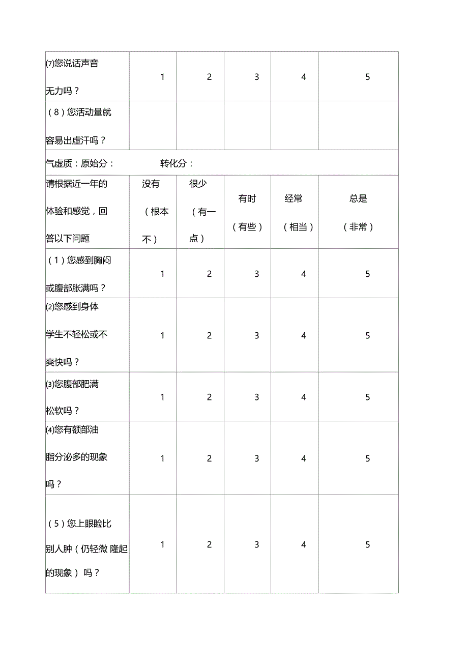 中医体质量表方便版_第4页