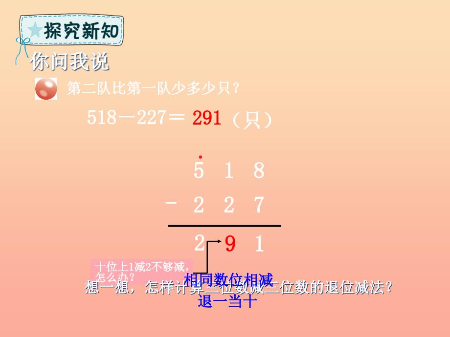 二年级数学下册 第4章 勤劳的小蜜蜂—万以内数的加减法（一）第3课时 三位数加减三位数（一次进位和一次退位）的笔算课件 青岛版六三制.ppt_第4页