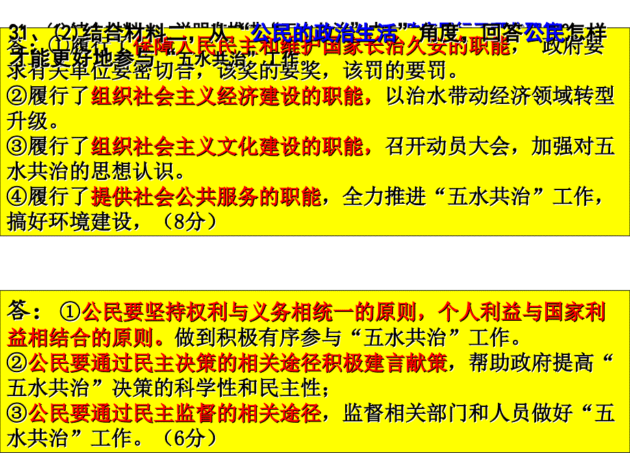 丽水市2013学年第二学期普通高中教学质量监控高一政治试题参考答案_第2页