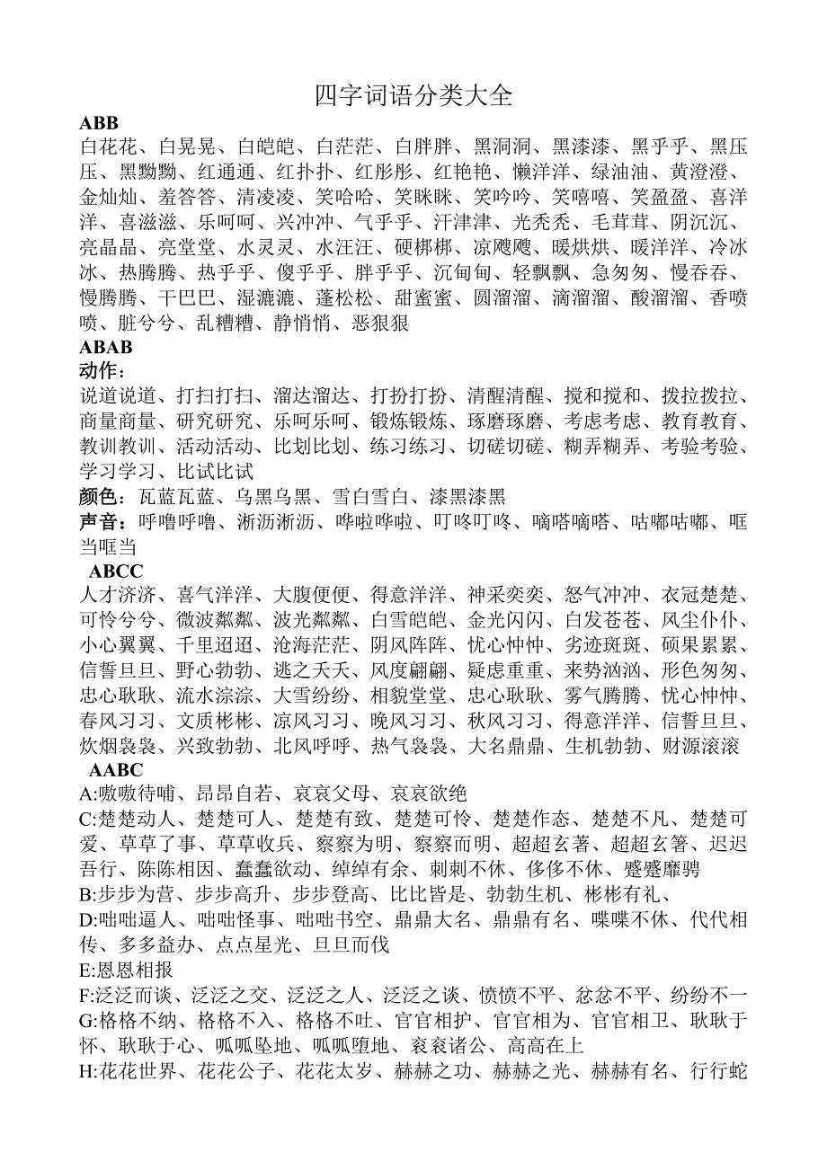 四字词语分类大全40510_第1页