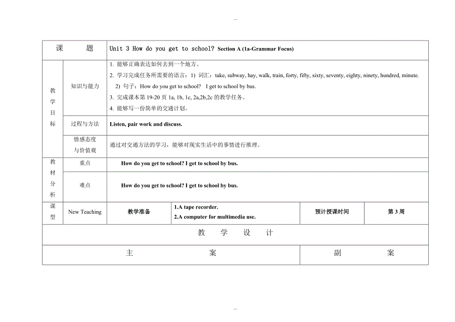 【人教版】新目标七年级下册英语：配套教案设计Unit 3_第2页