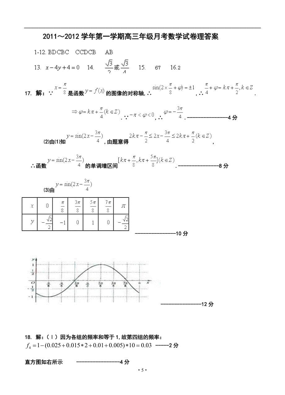 唐山市开滦二中高三12月月考理科数学试题及答案_第5页