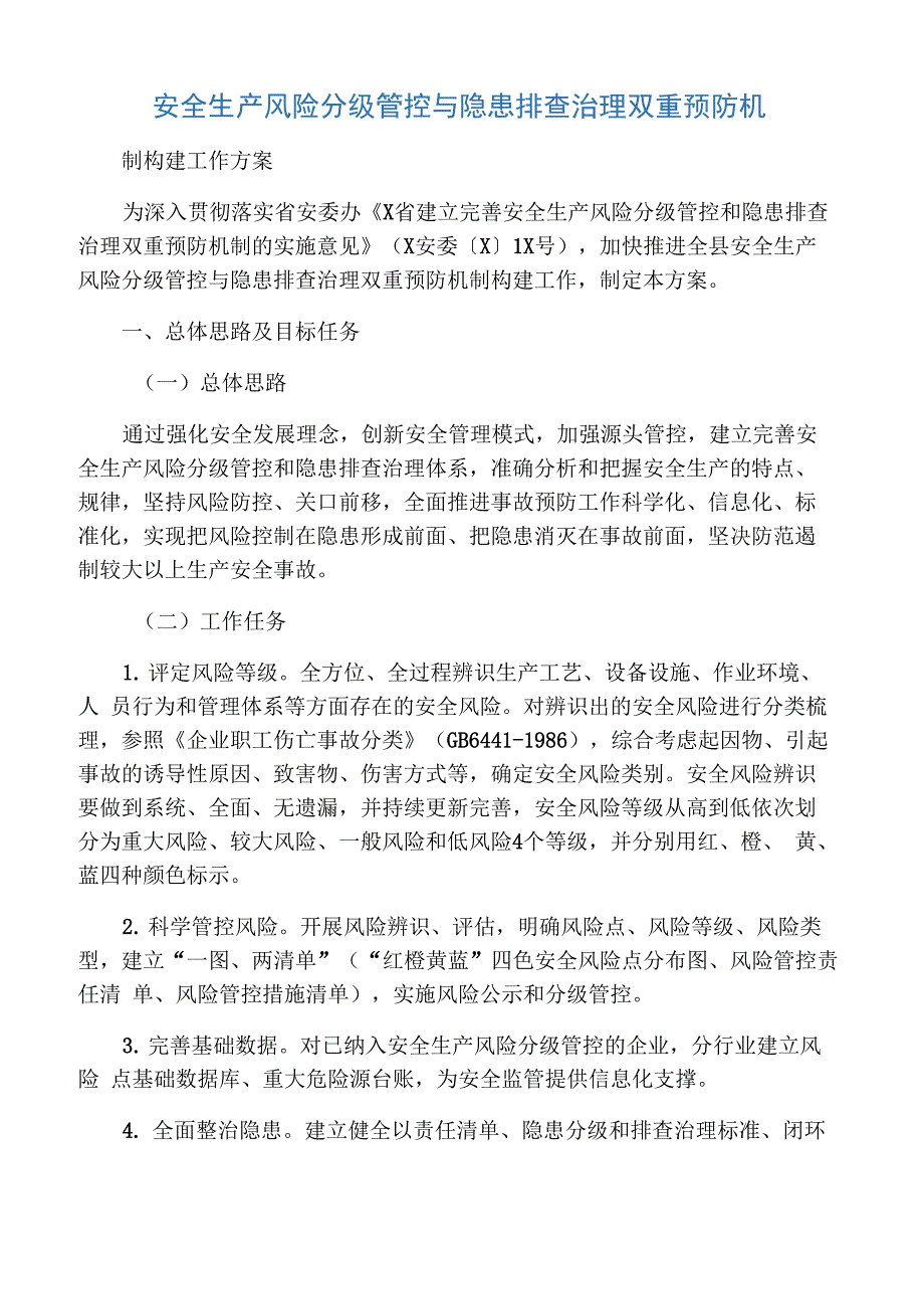 安全生产风险分级管控与隐患排查治理双重预防机制构建工作方案_第1页