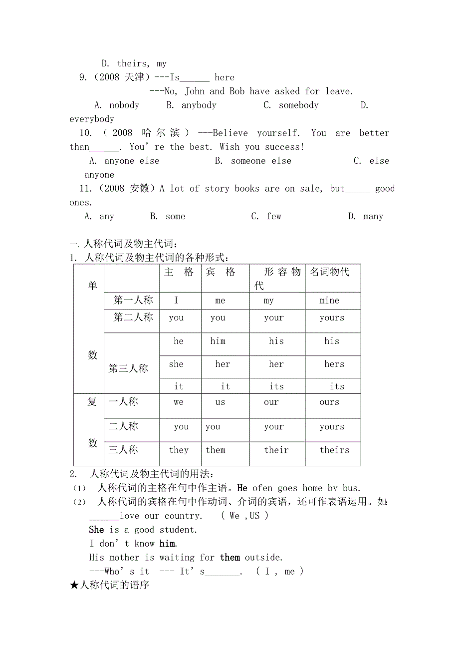 初中英语专题复习资料代词_第2页