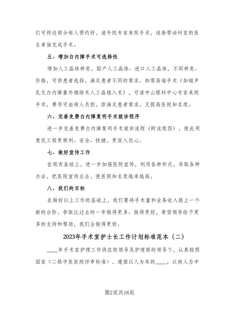 2023年手术室护士长工作计划标准范本（5篇）_第2页