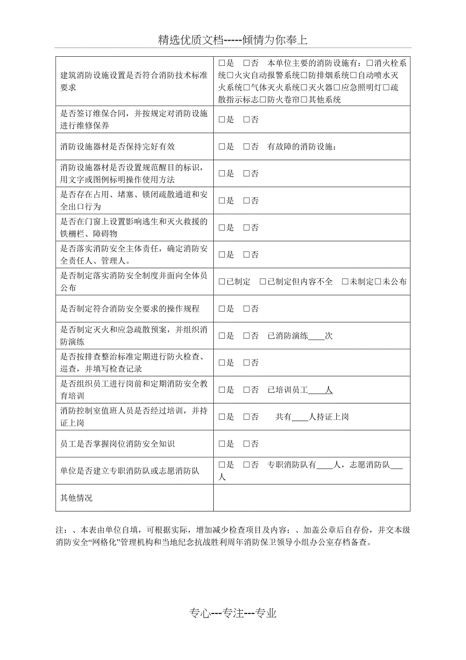 社会单位消防安全自查表(共2页)_第2页