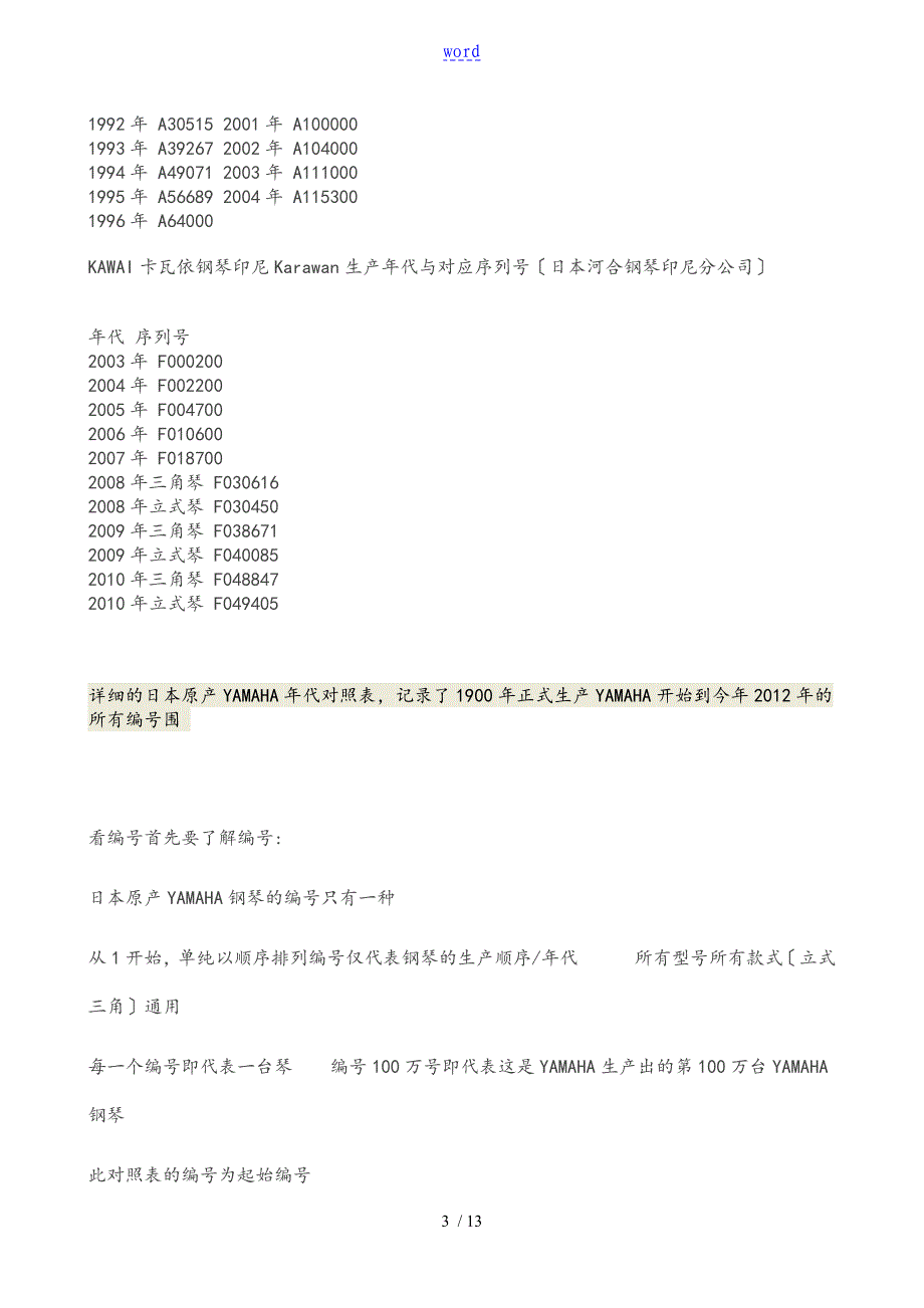 卡瓦依钢琴KAWAI生产编号_第3页