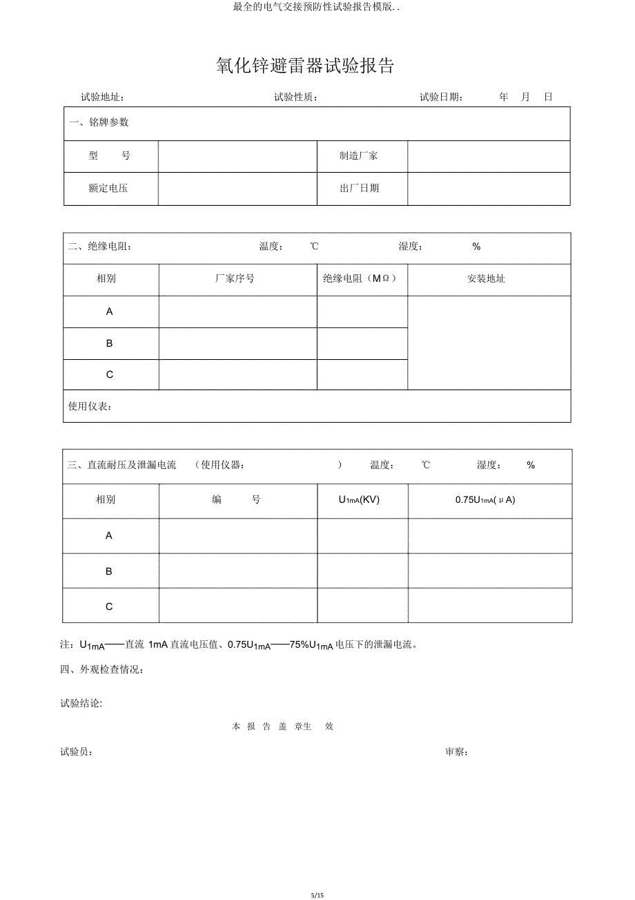 的电气交接预防性试验报告模版.doc_第5页