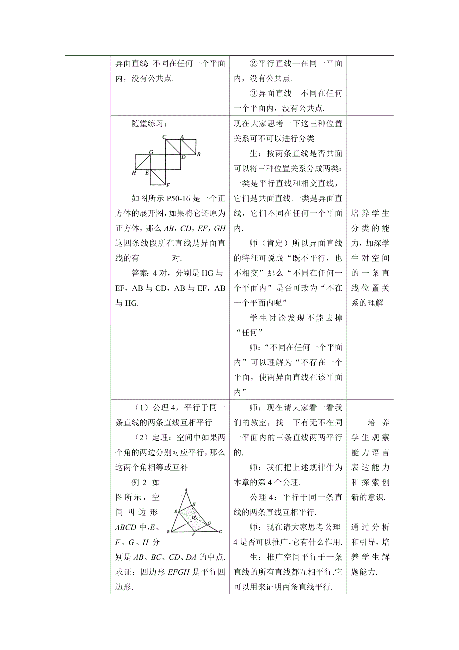 人教A版数学必修二2.1.2空间直线与直线之间的位置关系教案设计_第2页