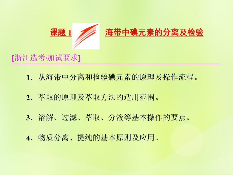 高中化学专题1物质的分离与提纯课题1海带中碘元素的分离及检验课件苏教选修6_第2页