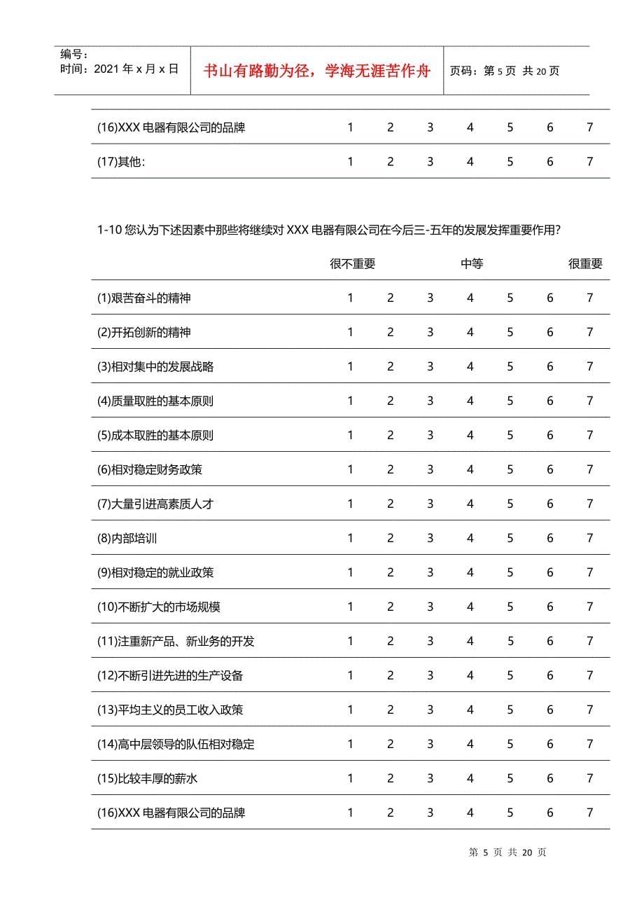 企业发展战略规划调查问卷(doc 13页)_第5页