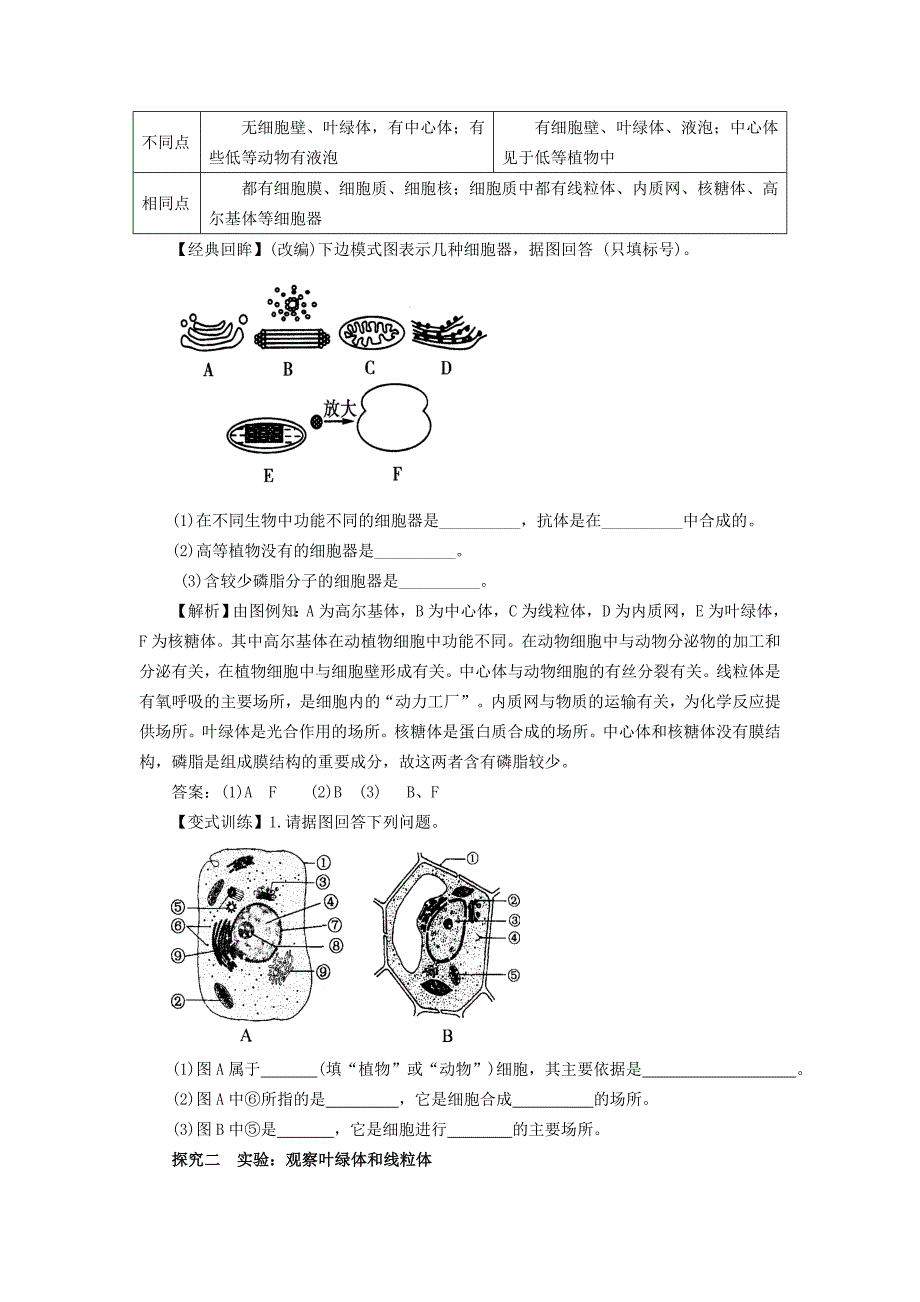 2022年高中生物《3.2 细胞器 系统内的分工合作1》学案 新人教版必修1_第3页