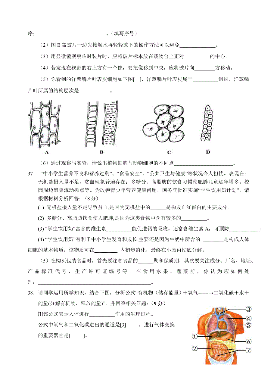 2012年惠安县初中学业质量检查生物试题(word附答案)_第4页