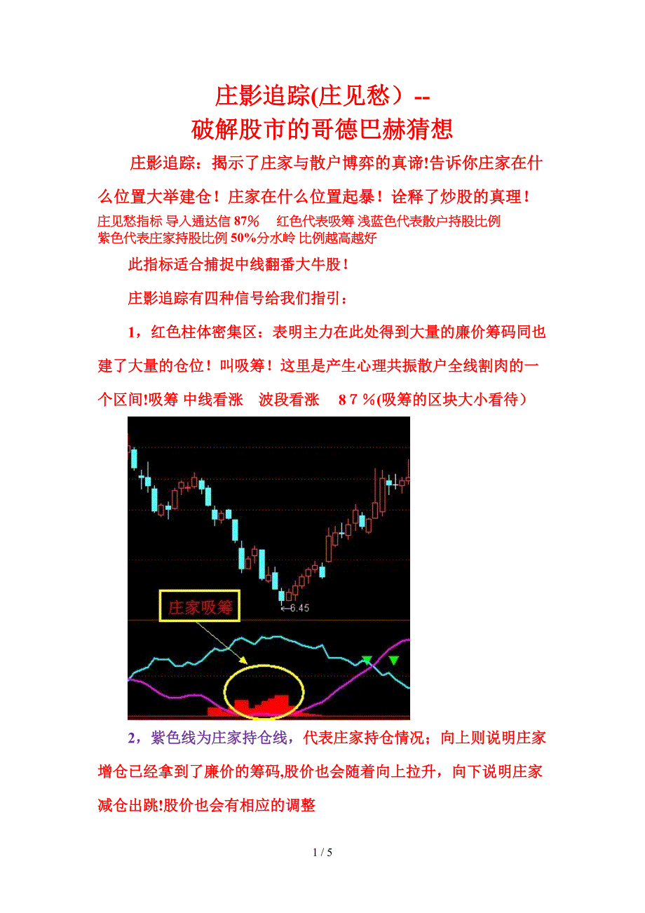 【庄影追踪】指标使用文档--(破解主力的行为学)_第1页
