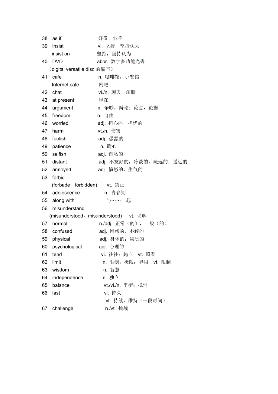 牛津高中英语模块一词汇表(英汉对照)_第4页