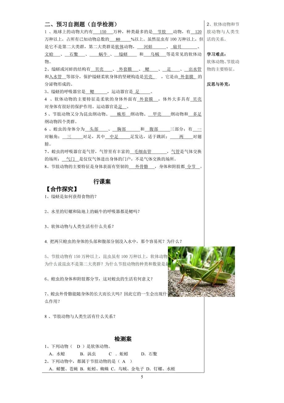 新人教版八年级上册生物导学案及答案.doc_第5页