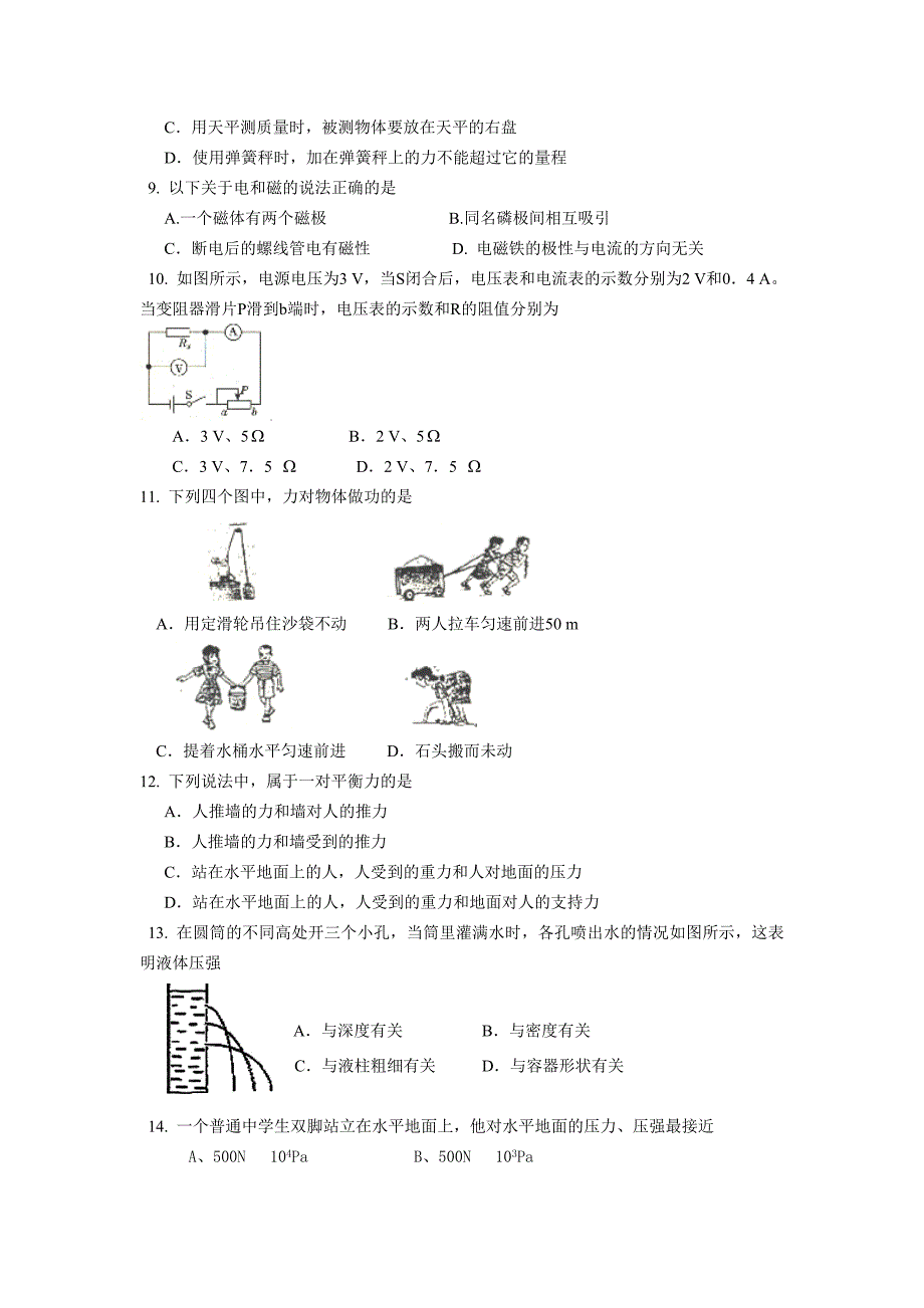 九年级物理毕业考试模拟试卷_第2页