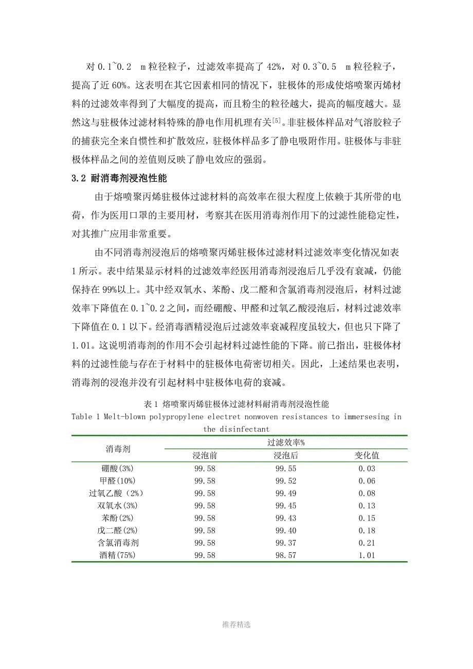 熔喷聚丙烯驻极体过滤材料对医用消毒剂的耐受性研究_第5页